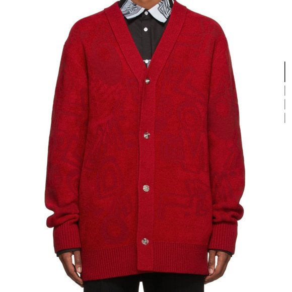 We11Done welldone red Logo Graffiti All Over cardigan coat - Picture 1 of 4